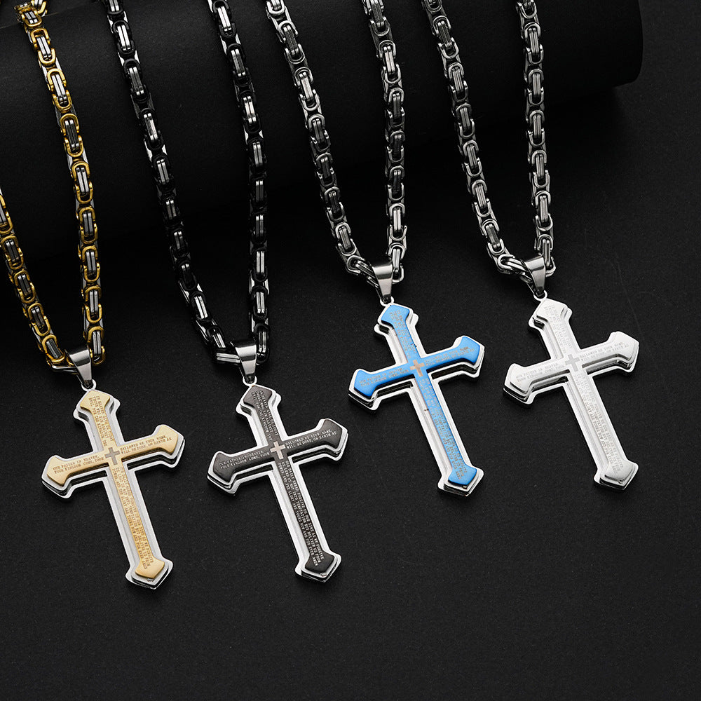 1. Planderful Men's Stainless Steel Cross Necklace Multi Layer Hip Hop Pendant Chain Premium Gift