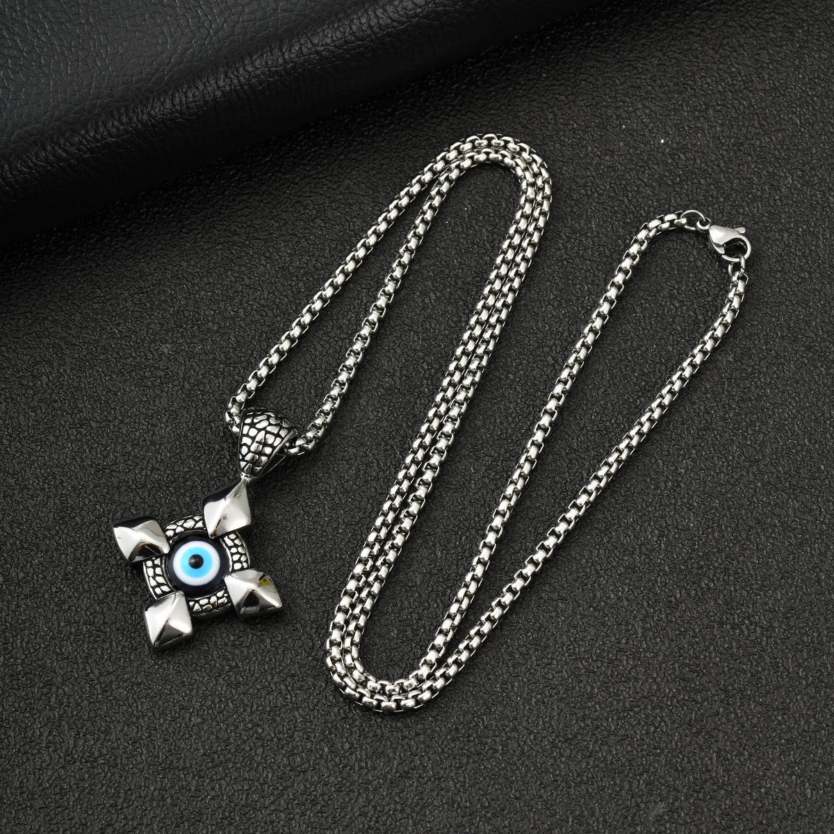 Stainless Steel Devil's Eye Cross Male Wave Pendant Necklace