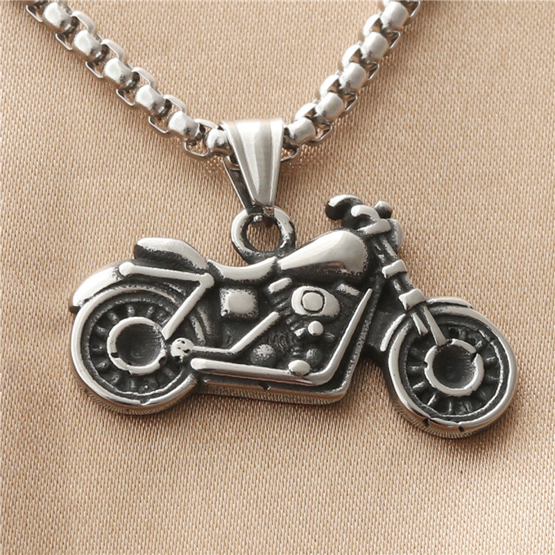 Titanium Steel Vintage Motorcycle Pendant Necklace for Men - Personalized Punk Style