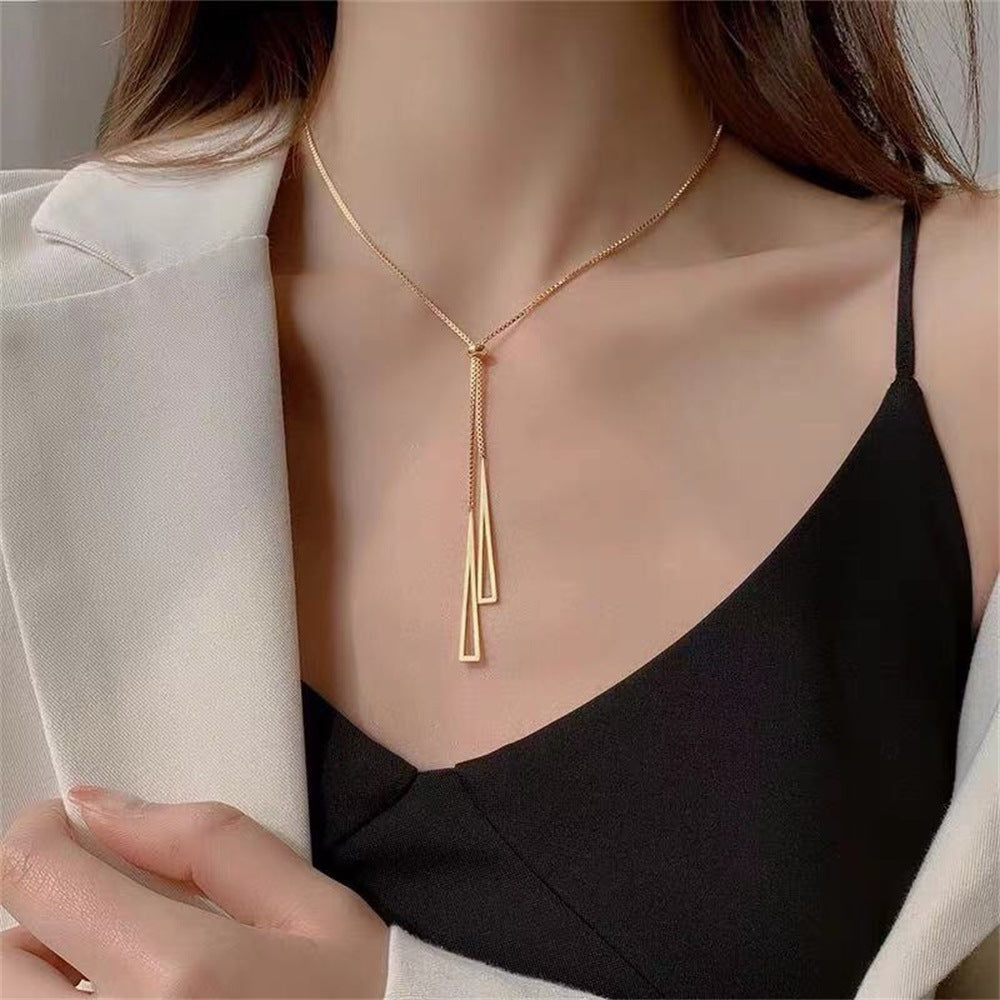 Japanese And Korean Sweater Chain Geometric Triangle Necklace Women's Wholesale 925 Silver Design