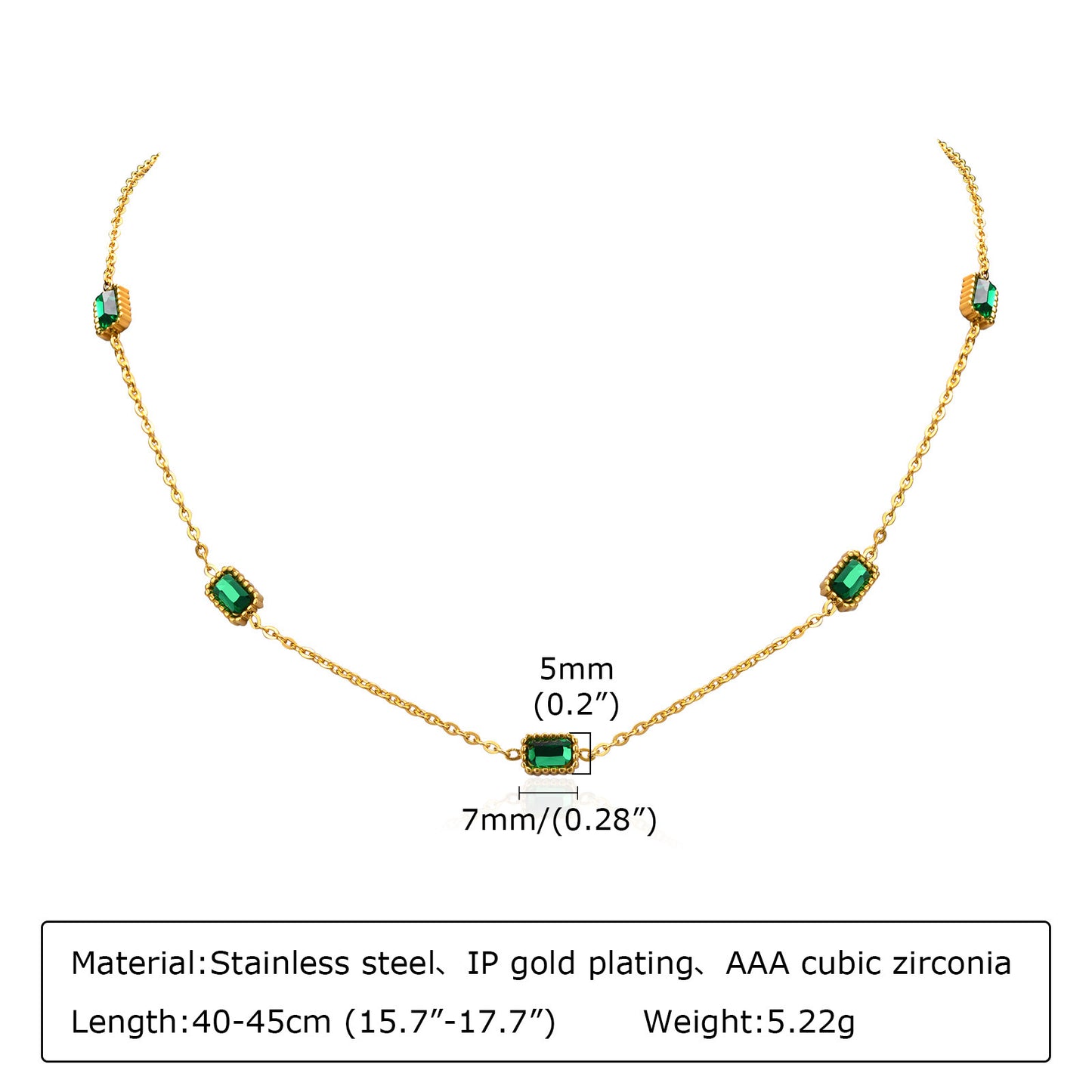 Stainless Steel Emerald Zircon Necklace And Bracelet Set Wholesale