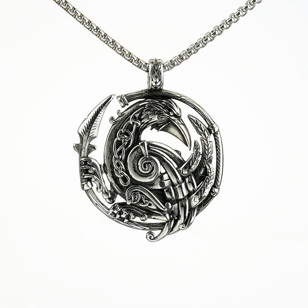 Nordic Retro Men's Stainless Steel Viking Crow Pendant