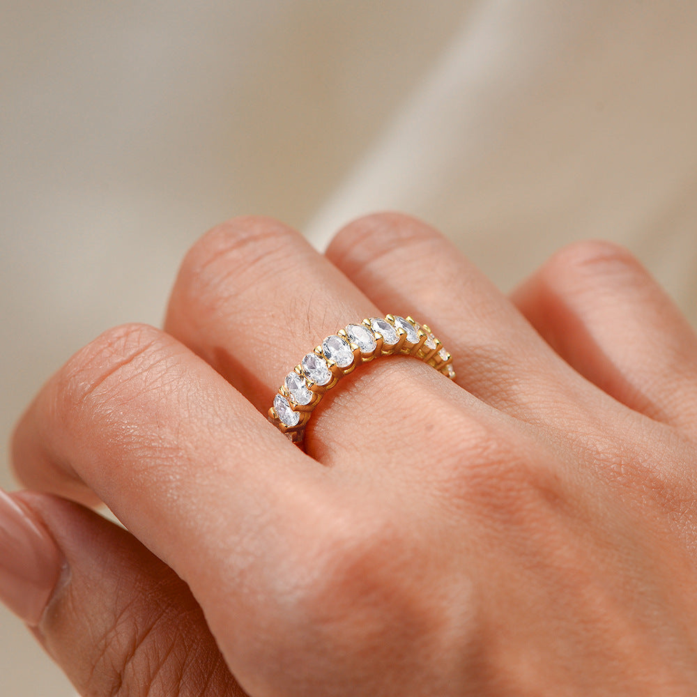 Planderful S925 Sterling Silver Zircon Ring For Women Oval Row Stones Light Luxury European Style