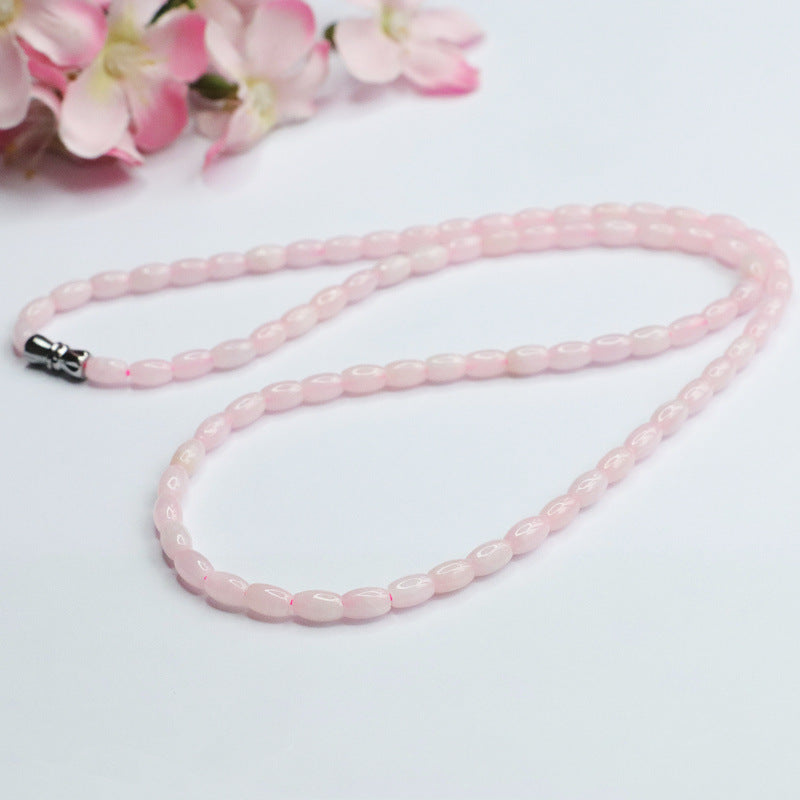 Natural Jade Necklace Pink Oval Bead Chain Jewelry
