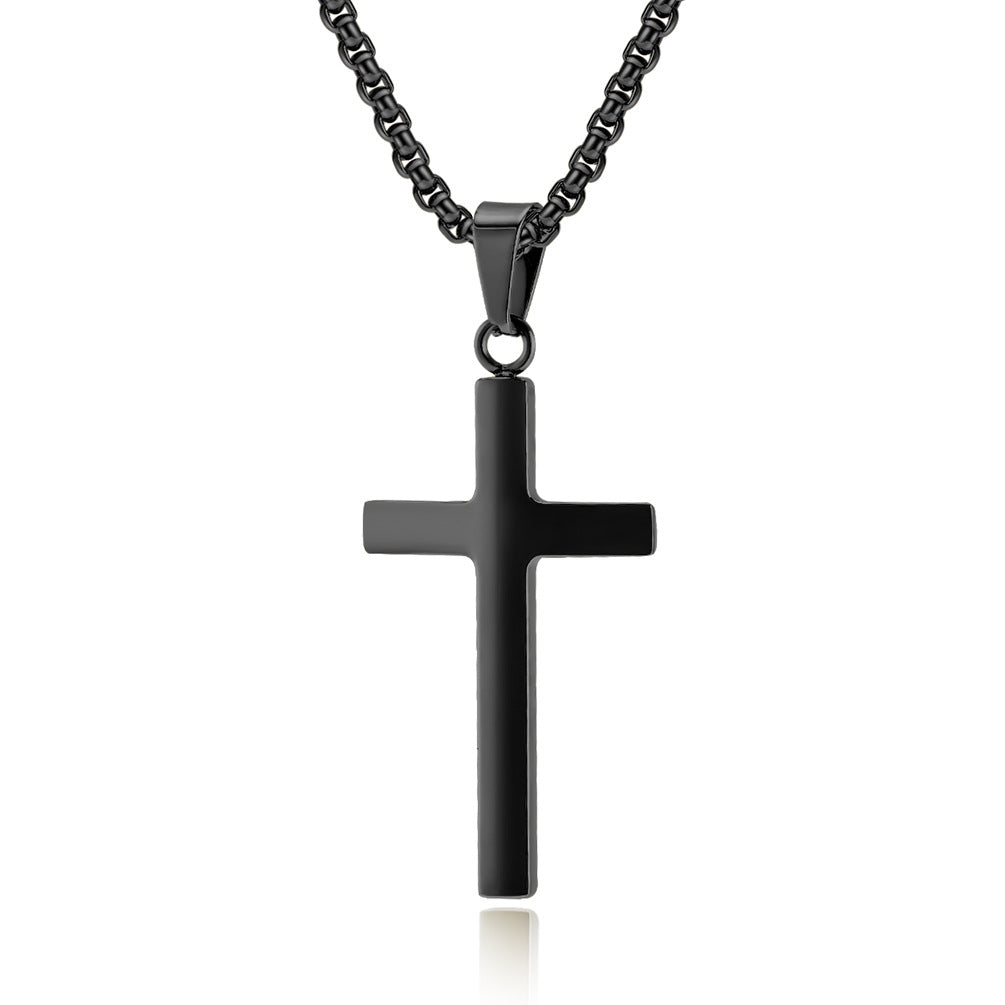 Cross-Border Simple Neutral Wind Beveled Stainless Steel Cross Necklace for Men