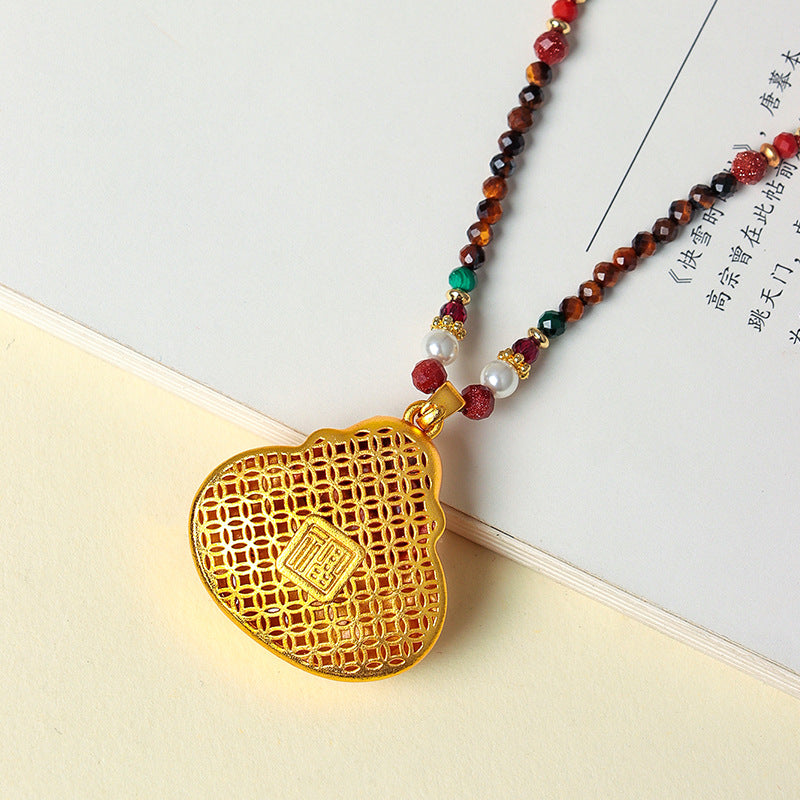 Tiger Eye & Turquoise Buddha Pendant Necklace