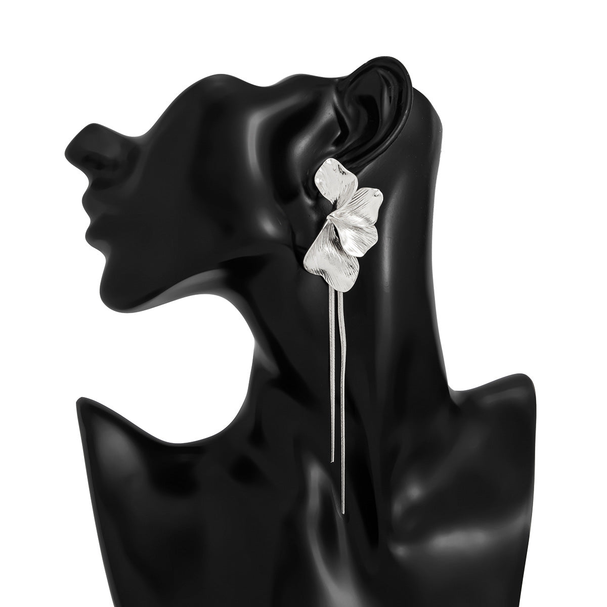 Planderful Vienna Verve Petal Stud Earrings For Women With Long Fringe Snake Bone Chain Statement Jewelry