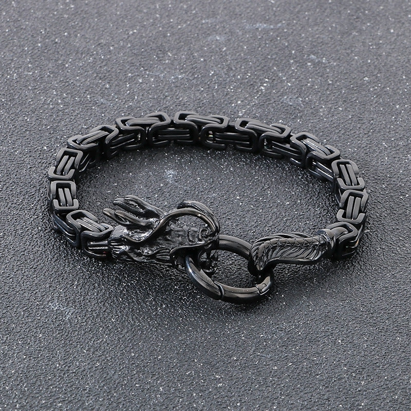 Planderful Zodiac Bracelet for Men Steel Dragon Emperor Chain