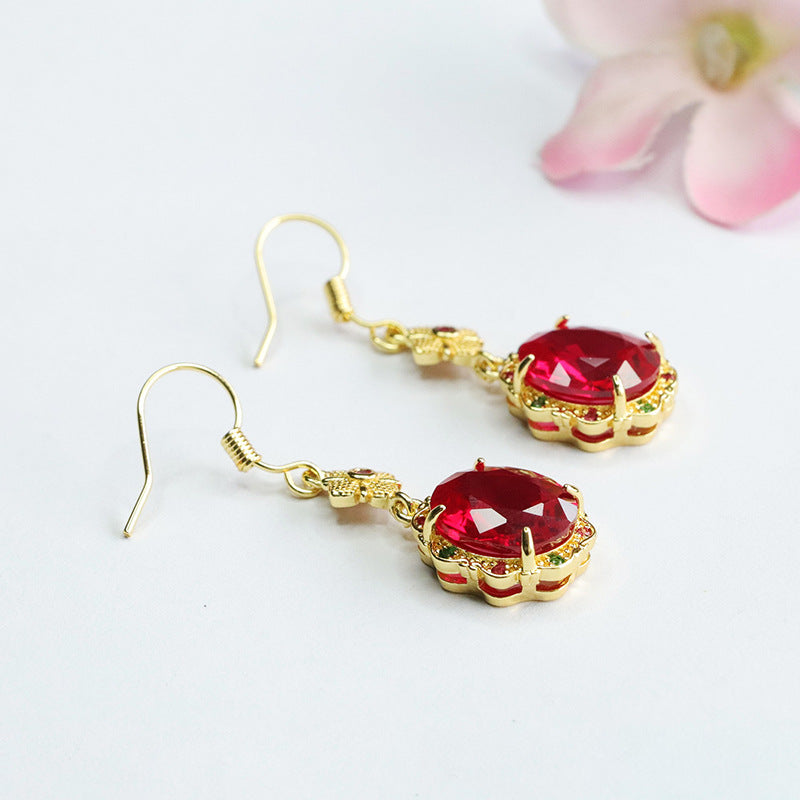 Lab-Grown Ruby Clover Drop Earrings