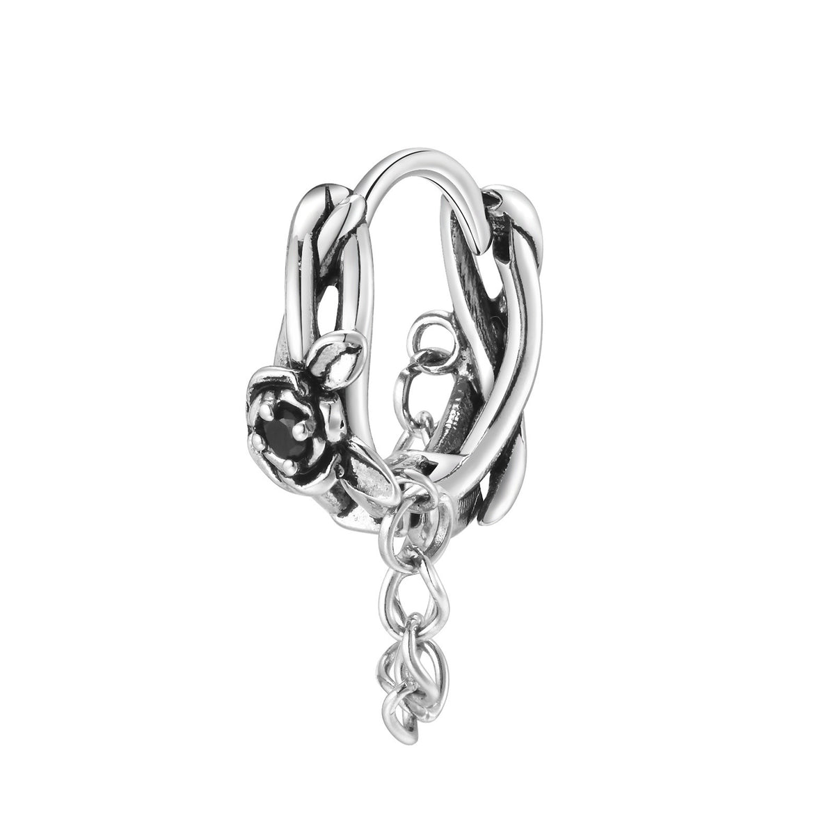 Rose & Chain Hoop Earring — Silver Single