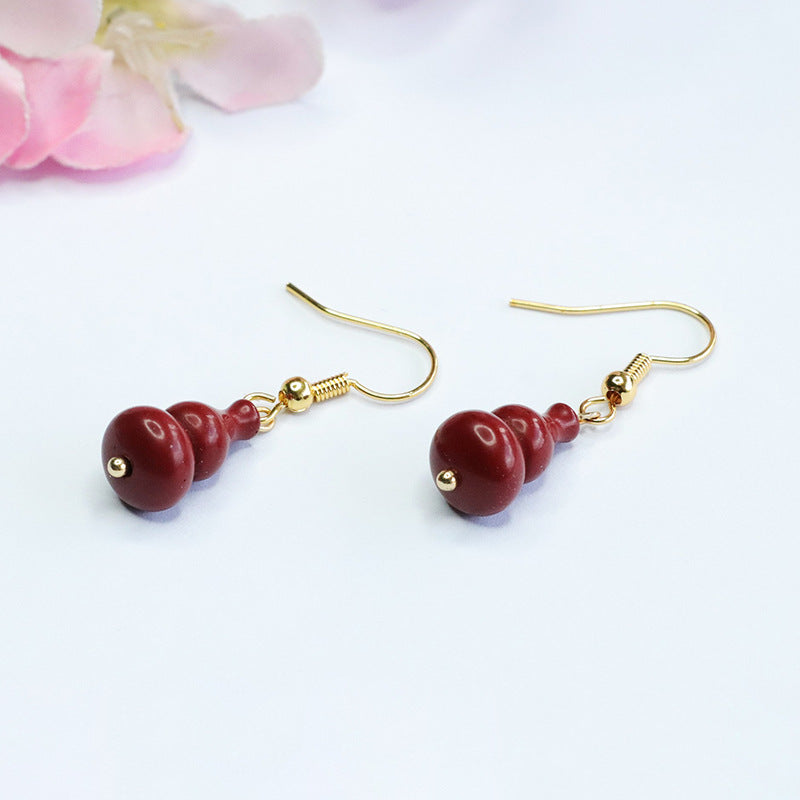 Gourd Cinnabar Purple Gold Sand Retro Hook Earrings