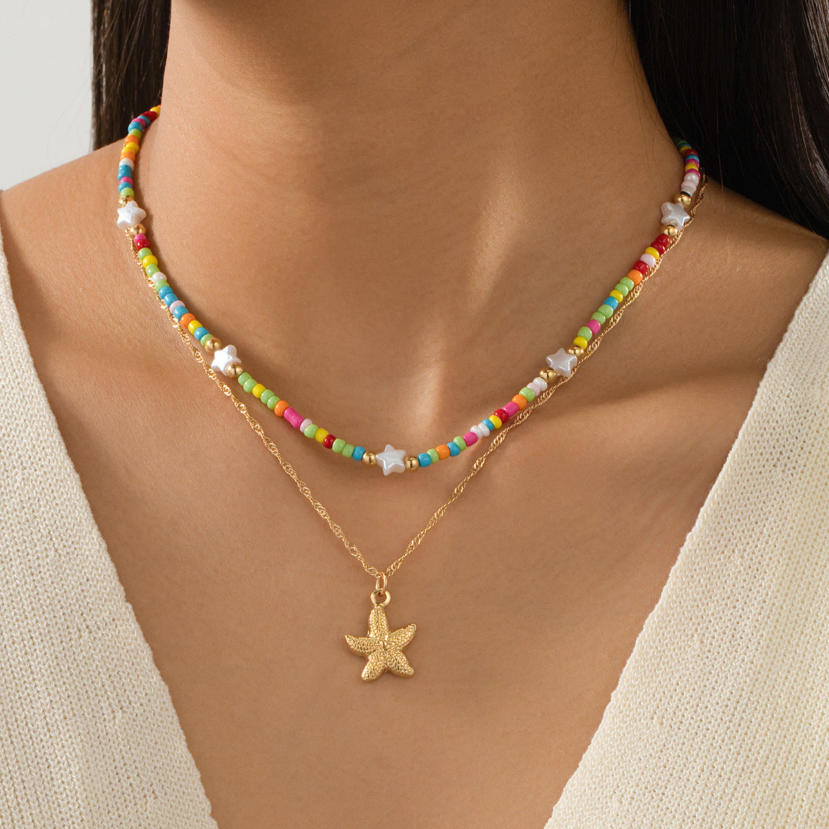 Planderful Vienna Verve Necklace Set – Handmade Beaded Starfish Design