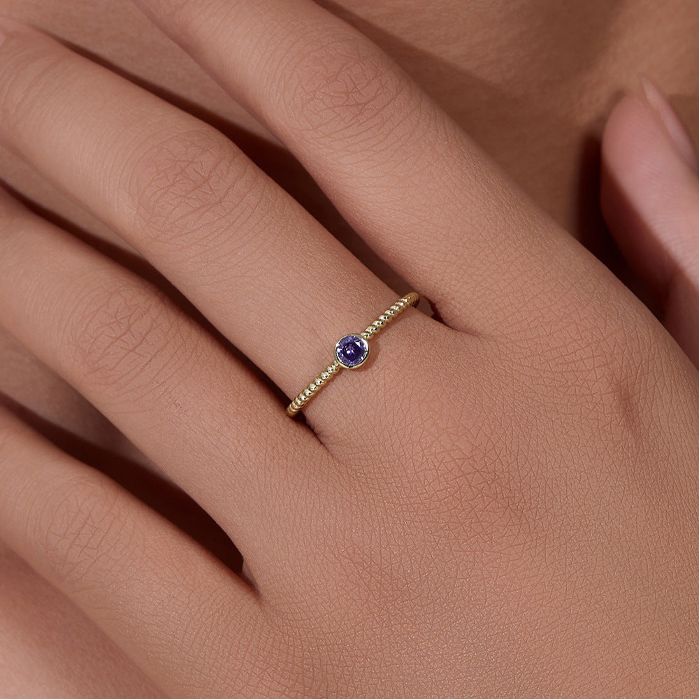 S925 Sterling Silver Amethyst Zircon Ring Index Finger Stacking Tail Ring