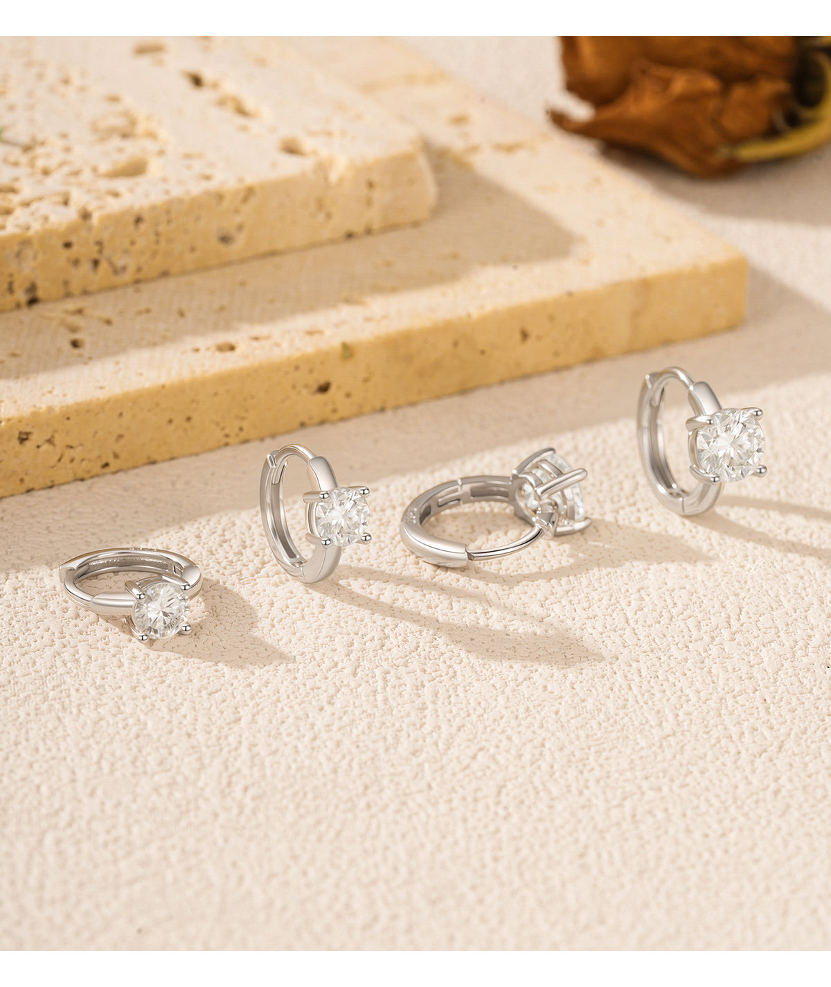 925 Sterling Silver Petite Moissanite Huggie Hoops