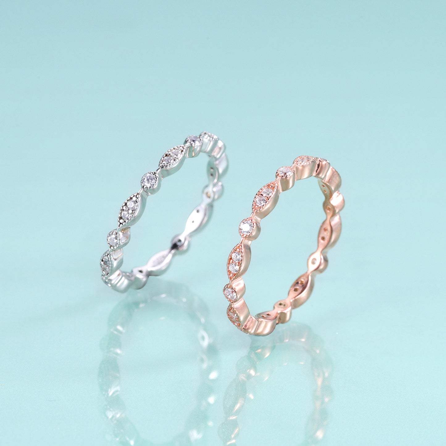 European and American Cross-Border S925 Silver-Plated Moissanite Stacked Wedding Ring