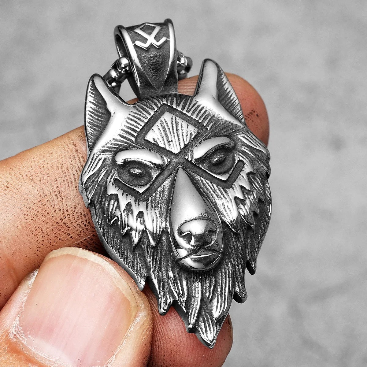 Planderful Bold Viking Wolf Head Pendant Necklace Stainless Steel For Men Hip Hop Style Gift