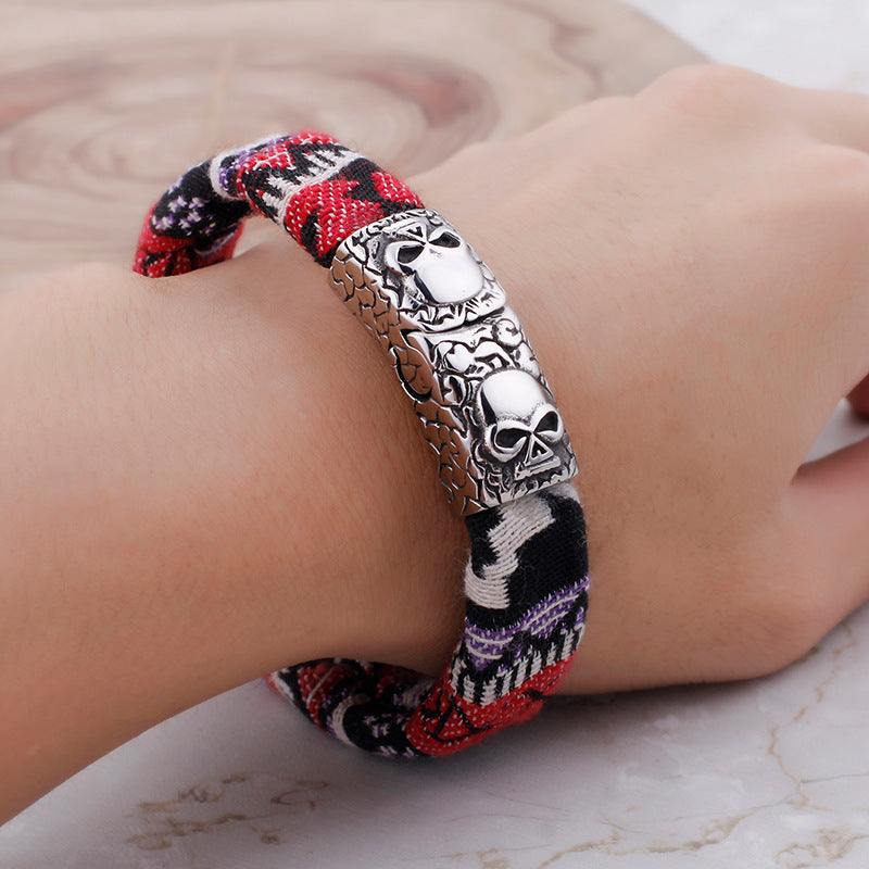Sports Canvas Skull Men's Titanium Steel Bracelet