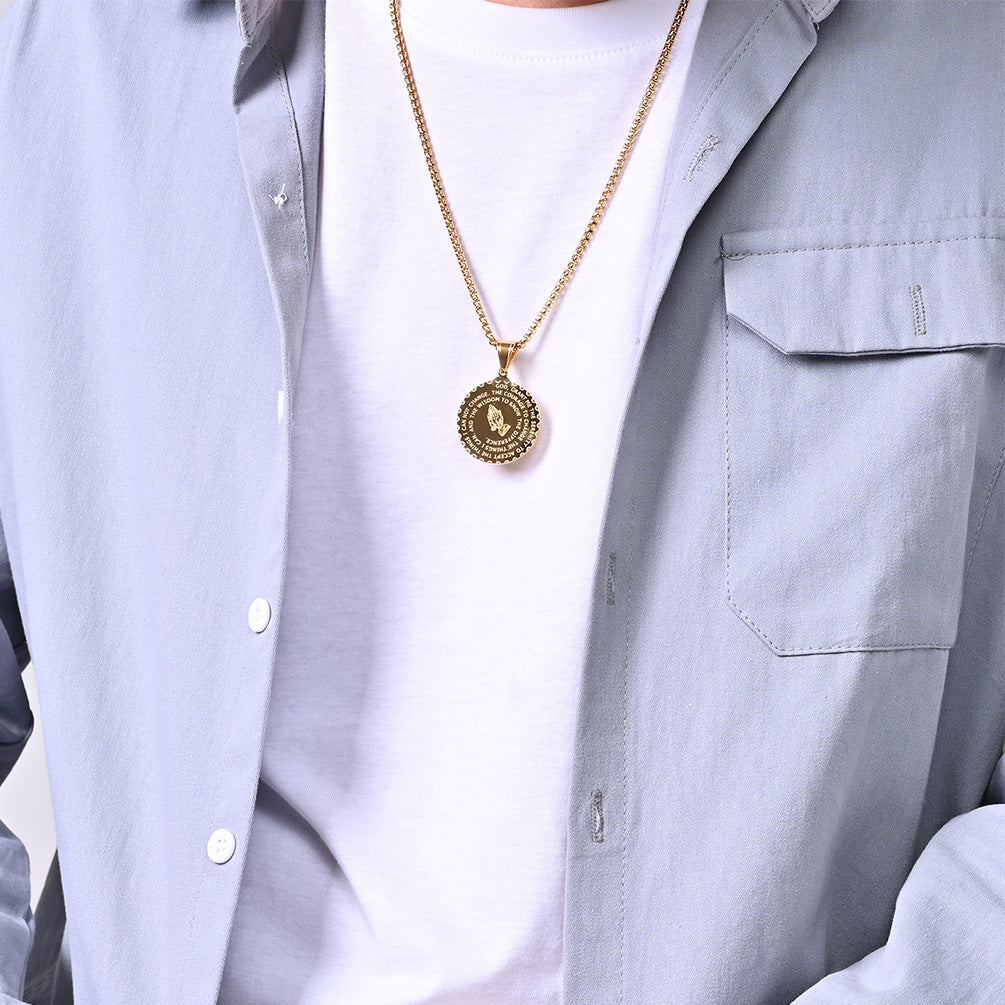 Cross-Border Prayer Hand Titanium Steel Necklace Wholesale