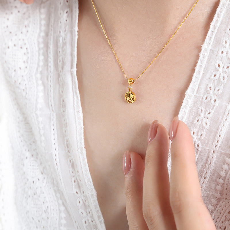 Elegant Double Happiness Pendant Necklace crafted in Titanium Steel