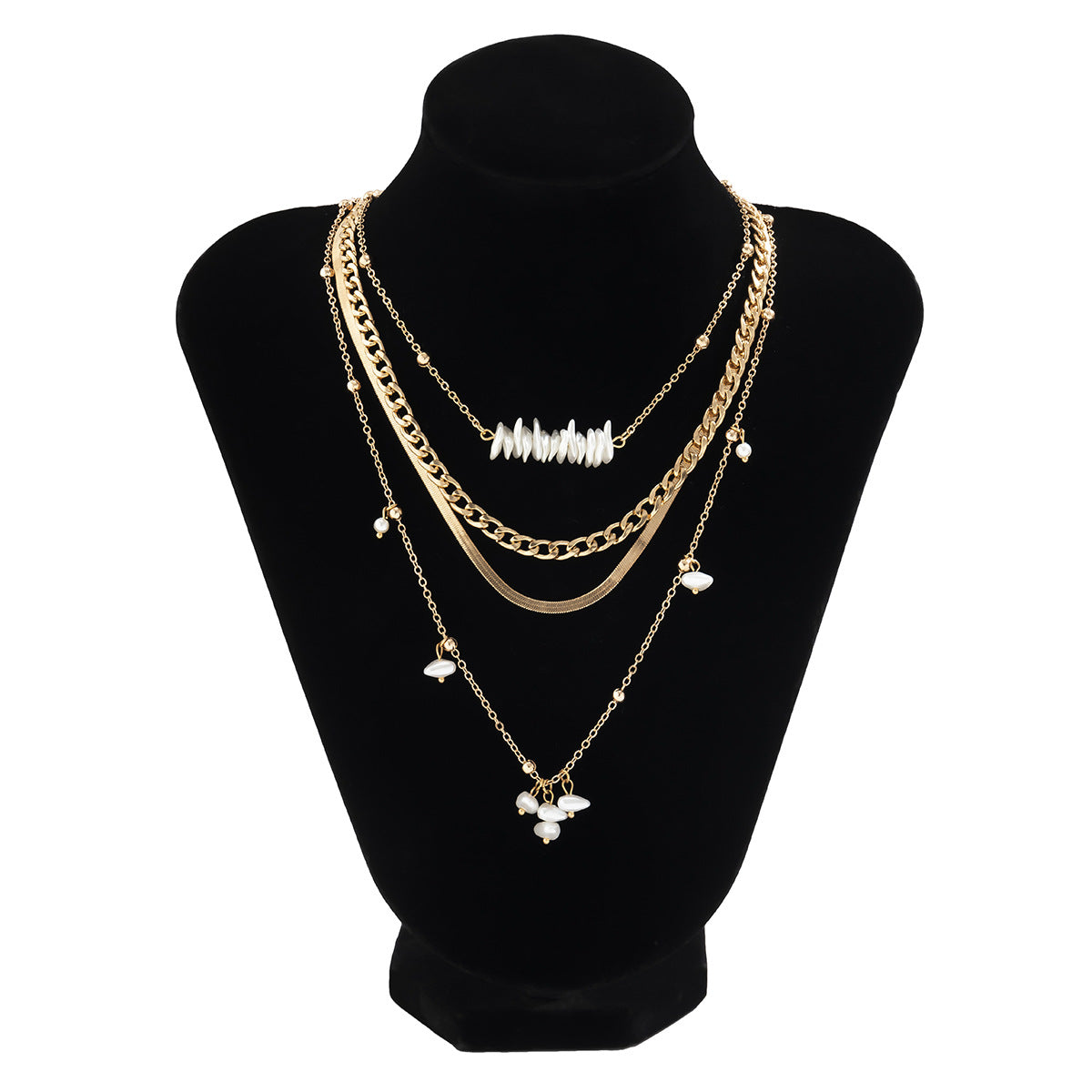 Planderful Vienna Verve Bold Cross Snake Bone Layered Necklace With Imitation Pearls For Women
