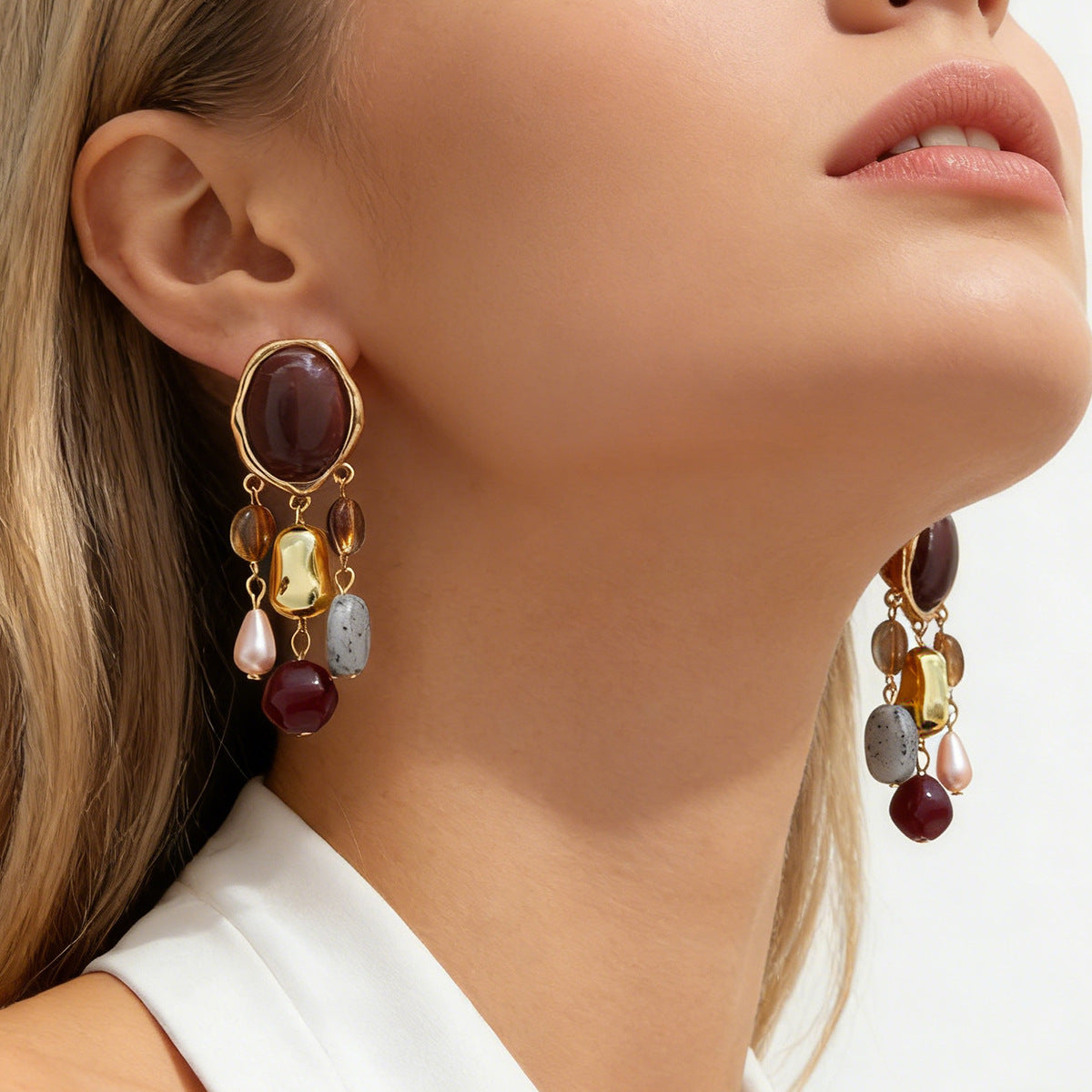 Planderful Maillard Retro Beaded Fringe Stud Earrings For Women Versatile Statement Jewelry Vienna Verve