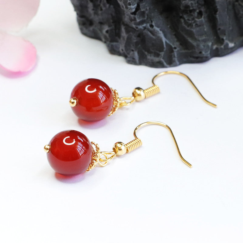 Red Agate Bead Hook Earrings