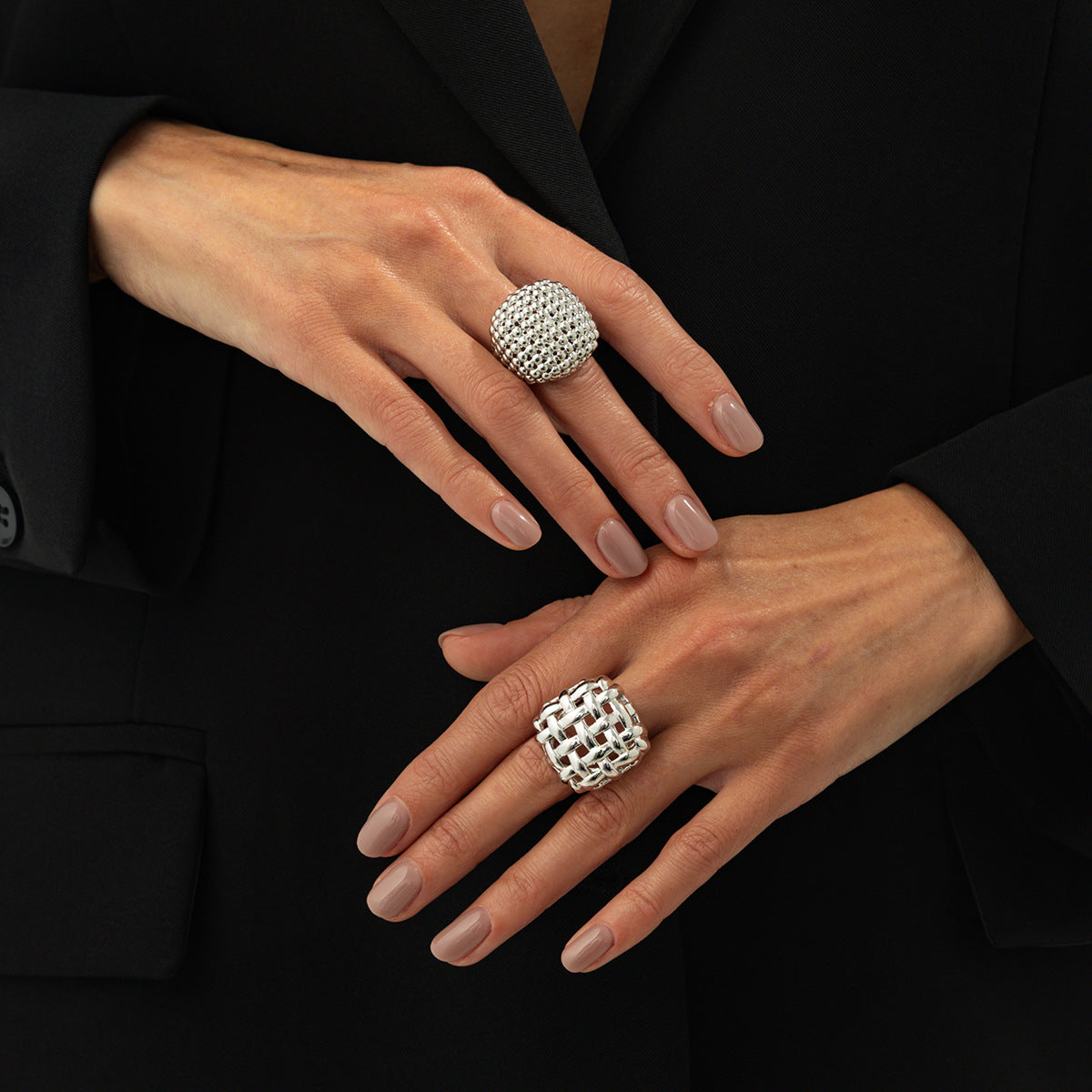 Planderful Statement Ring For Bold Fashion Lovers European Inspired Woven Mesh Alloy Design Vienna Verve