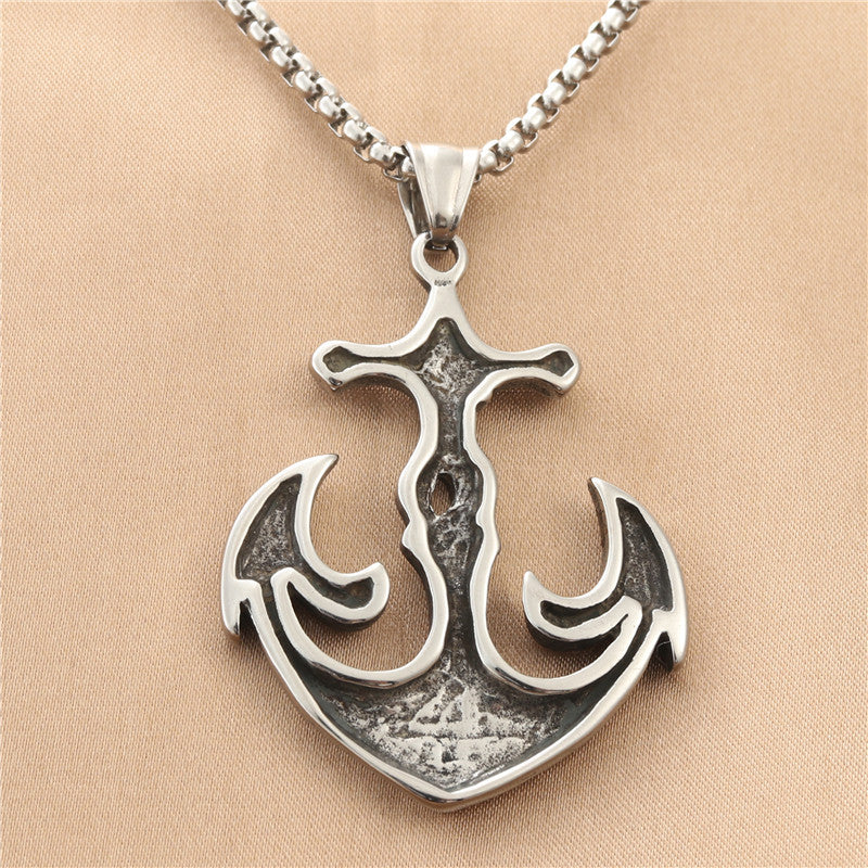 Titanium Steel Boat Anchor Pendant for Men - Personalized Retro Punk Necklace