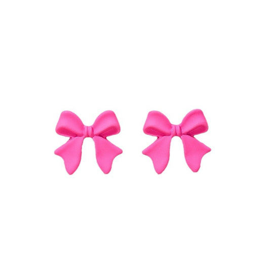Sweet Pink Bow Earrings with Heart Detail - Vienna Verve Collection
