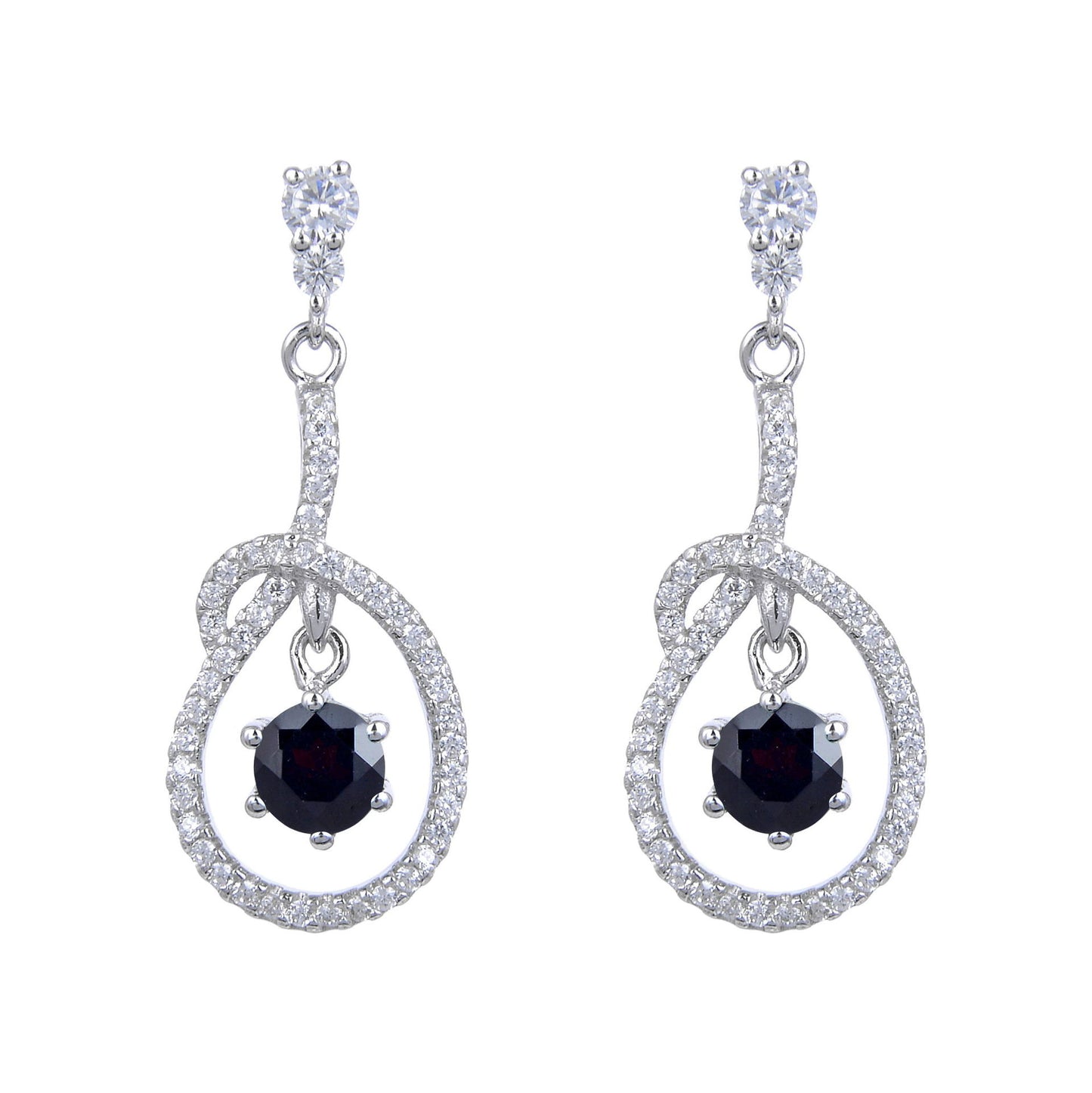 Stylish Oval Pendant Round Cut Natural Gemstone Silver Drop Earrings