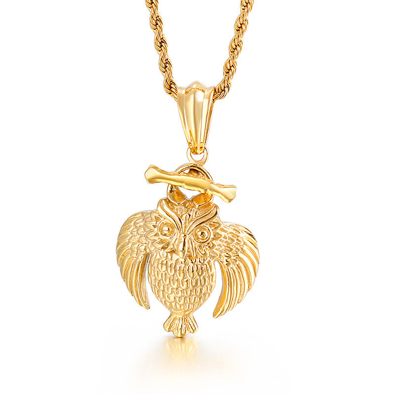 Golden Owl Titanium Pendant for Men with Rock Hip-Hop Style