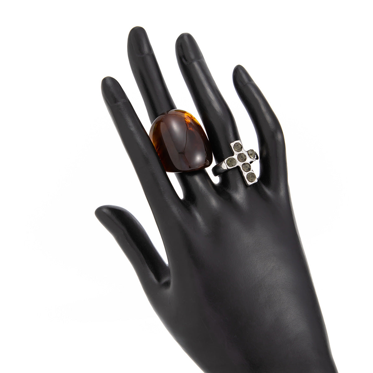 Planderful Vienna Verve Punk Zircon Cross Open Ring Set For European And American Fashion Lovers