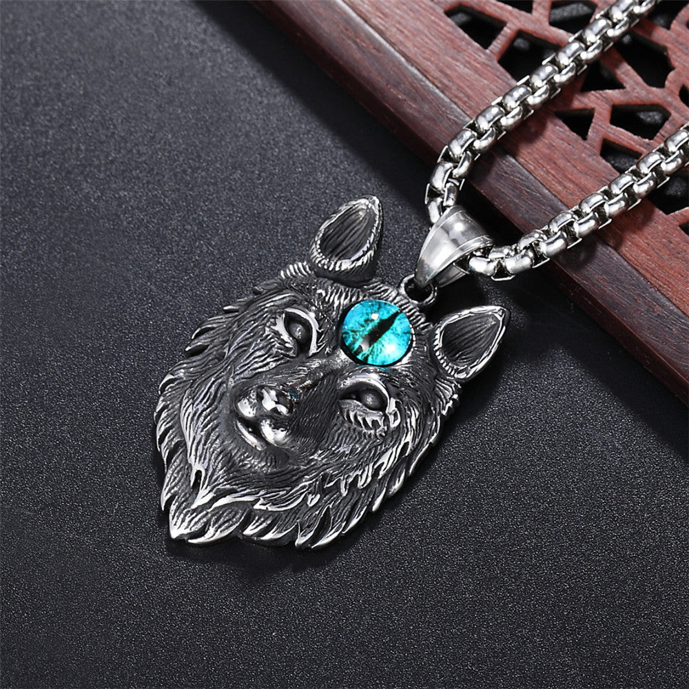 Planderful Wolf Head Pendant Necklace Titanium Steel Unisex Retro Punk Statement Jewelry