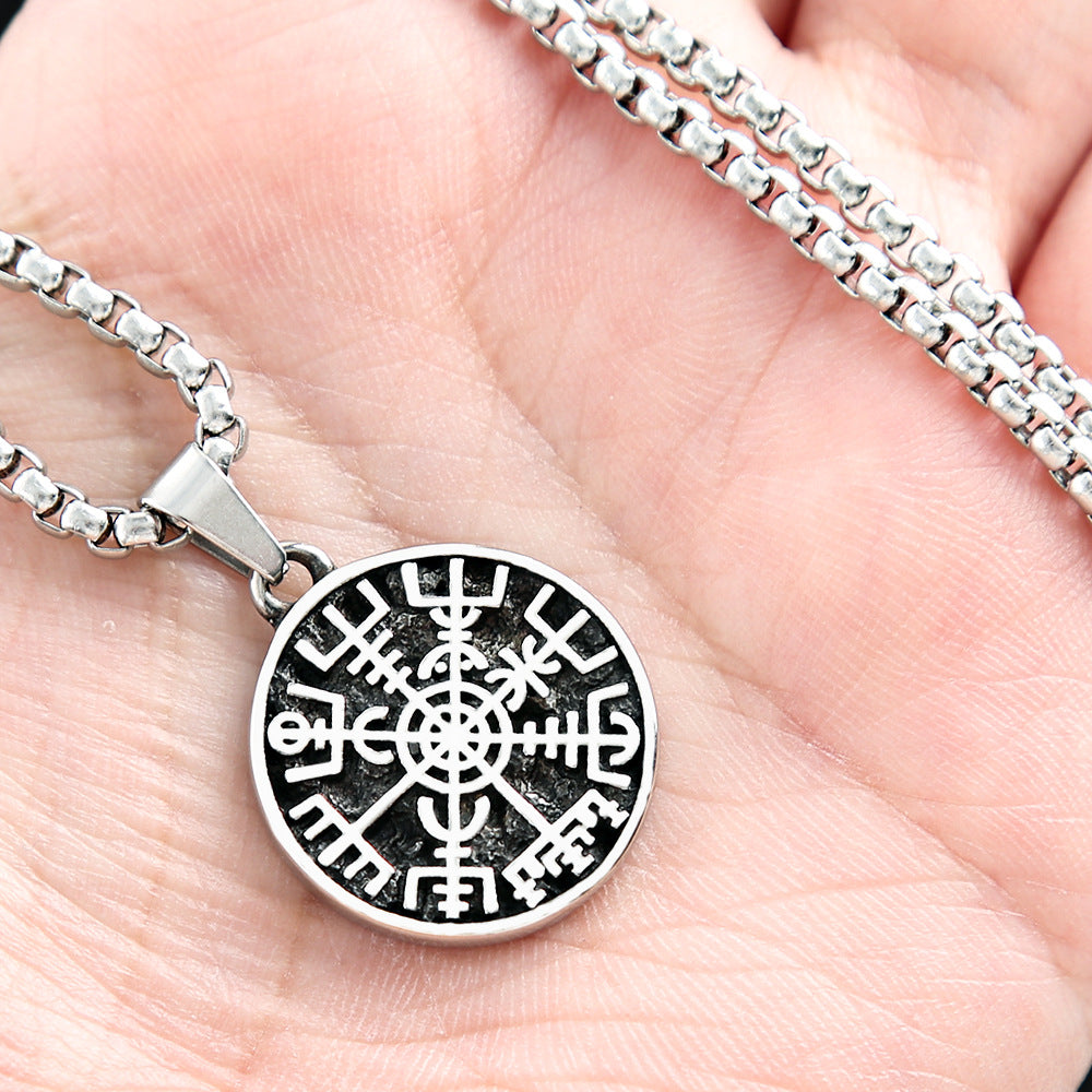 Nordic Jewelry Wholesale Stainless Steel Compass Pendant Odin Logo Necklace for Men