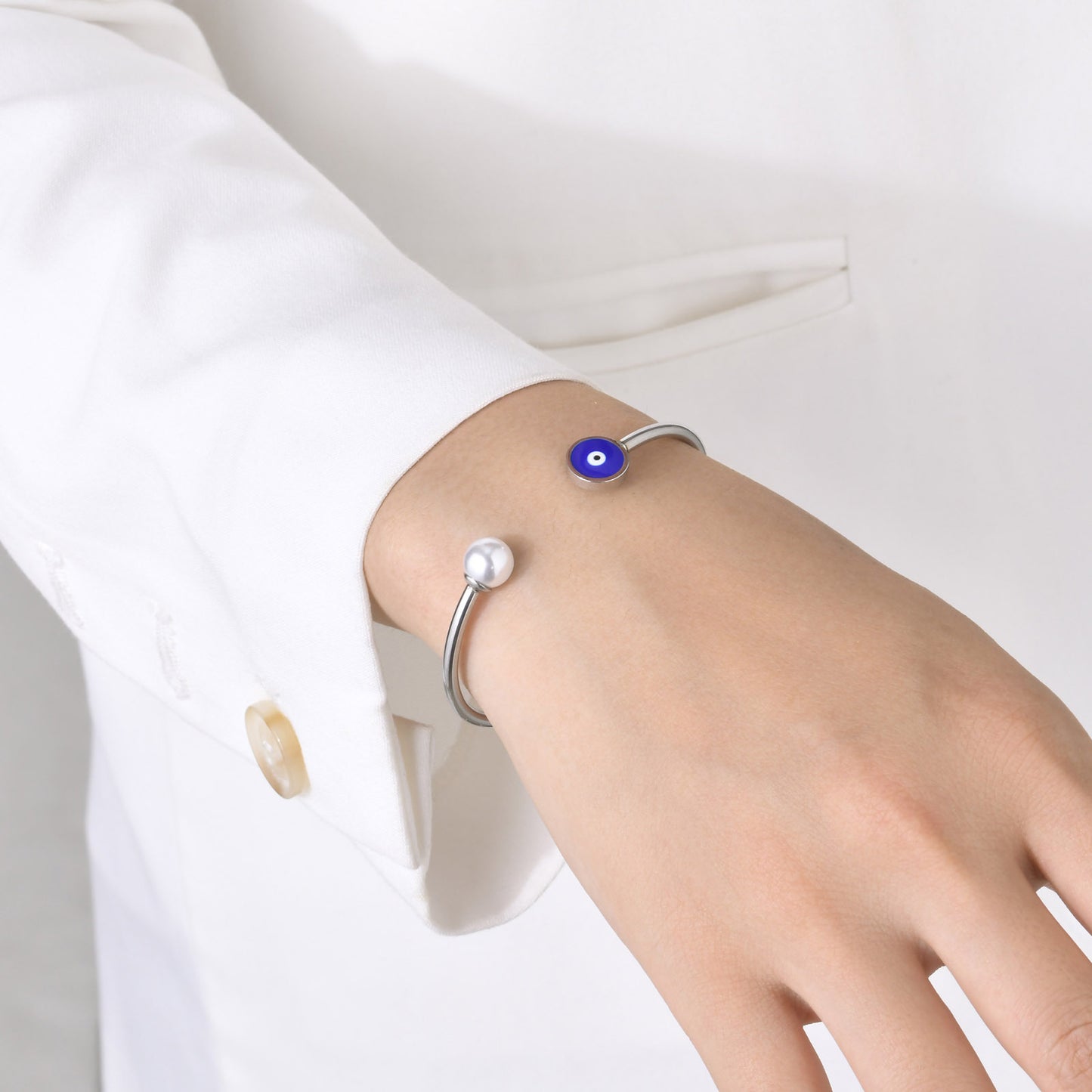 Cross-Border Jewelry Stainless Steel Devil's Eye Pearl Bracelet Gold