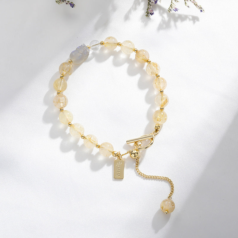 Golden Hair Crystal Bracelet - Sterling Silver Women's Bracelet with Crystal Gem - Small and Popular Light Luxury Hand Jewelry