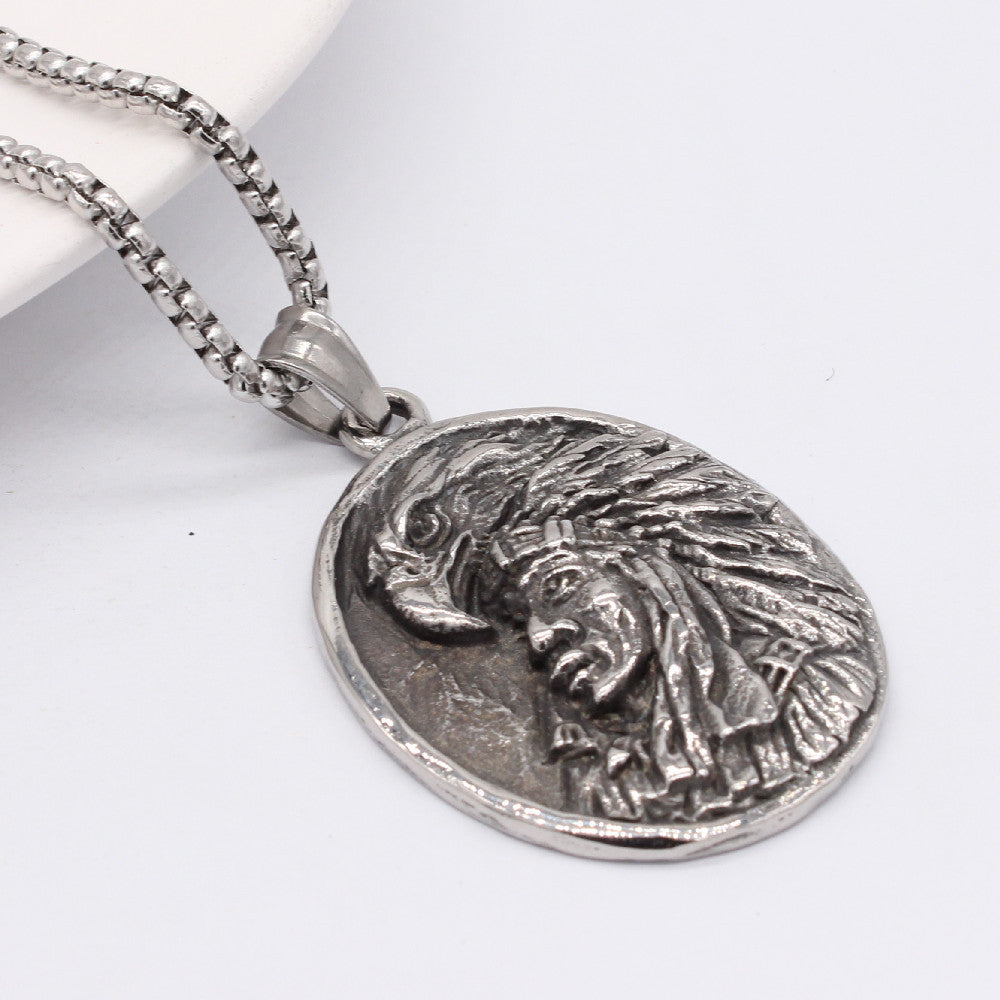 Eagle Chief Titanium Steel Pendant Necklace