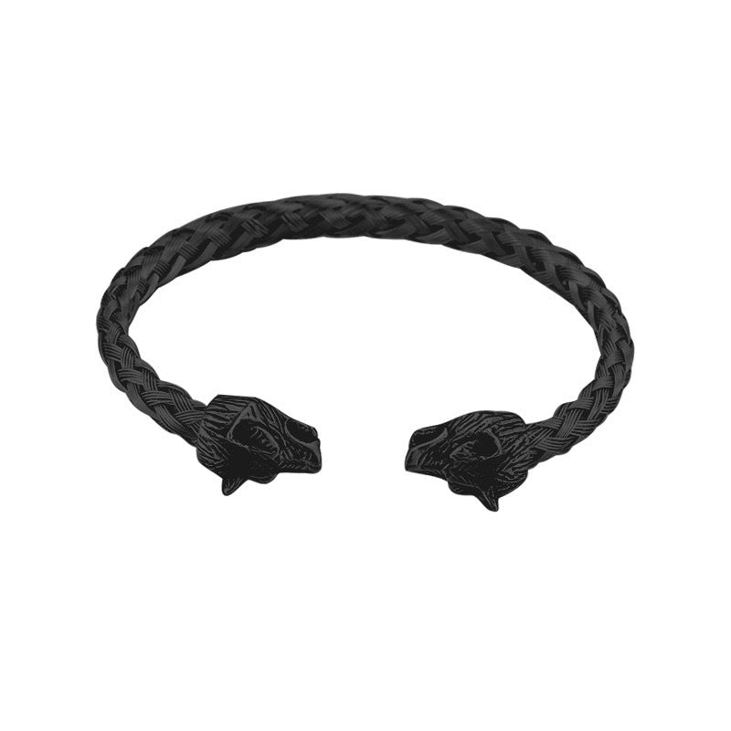 Planderful Stainless Steel Wolf Head Bracelet For Men Open Hip Hop Style Durable Jewelry