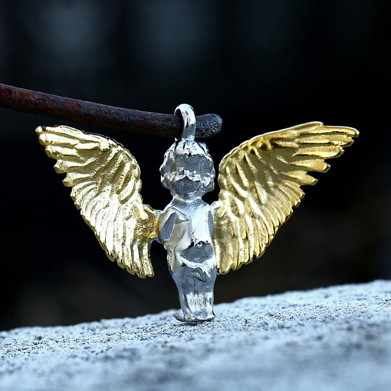Titanium Steel Retro Angel Wings Pendant for Men - European and American Style Accessories