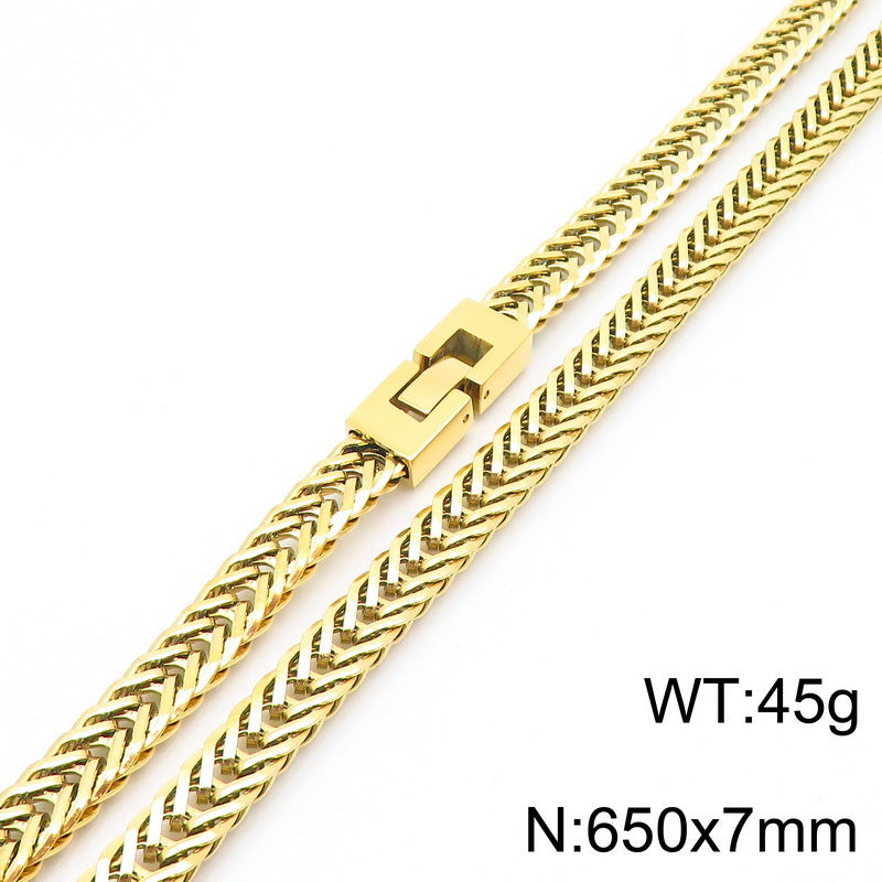 Hiphop Hip Hop Whip Chain Necklace, Stylish Weaving Encrypted Keel Chain Buckle Stainless