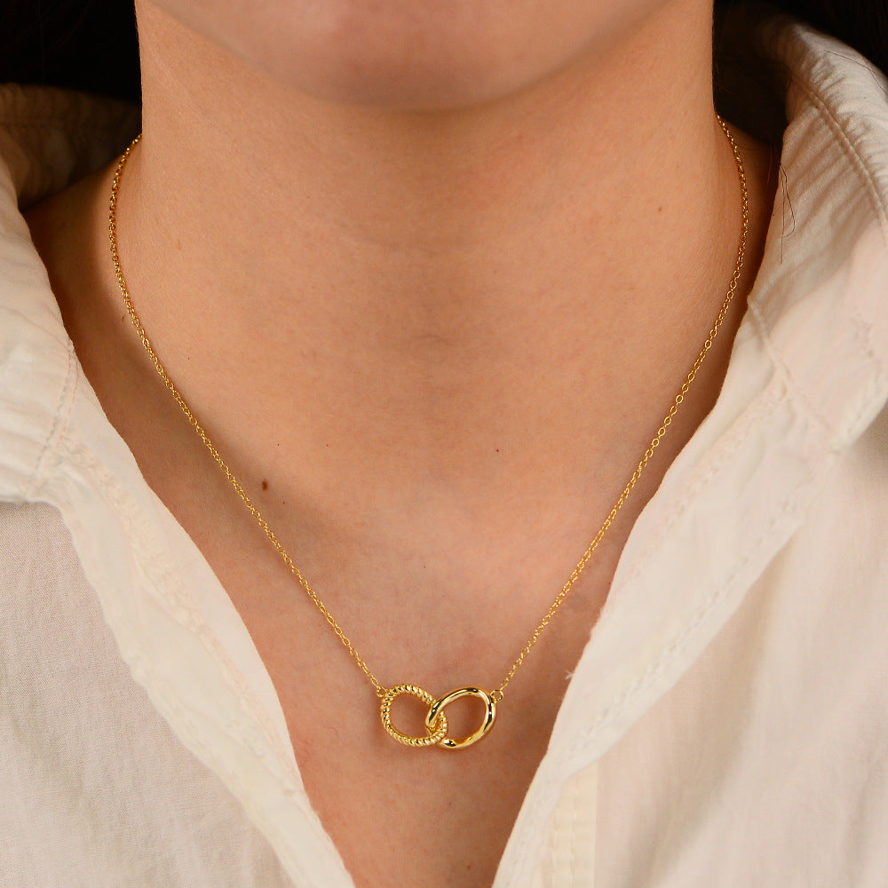Planderful S925 Sterling Silver Necklace Geometric Twisted Double Ring For Women Light Luxury Clavicle Chain