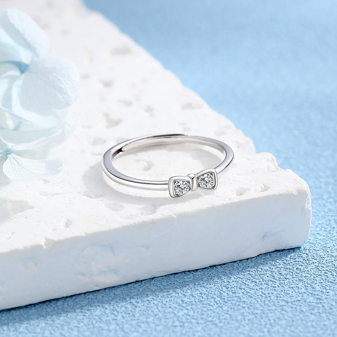 Planderful S925 Sterling Silver Bow Ring For Women Adjustable Niche Design Luxury Jewelry