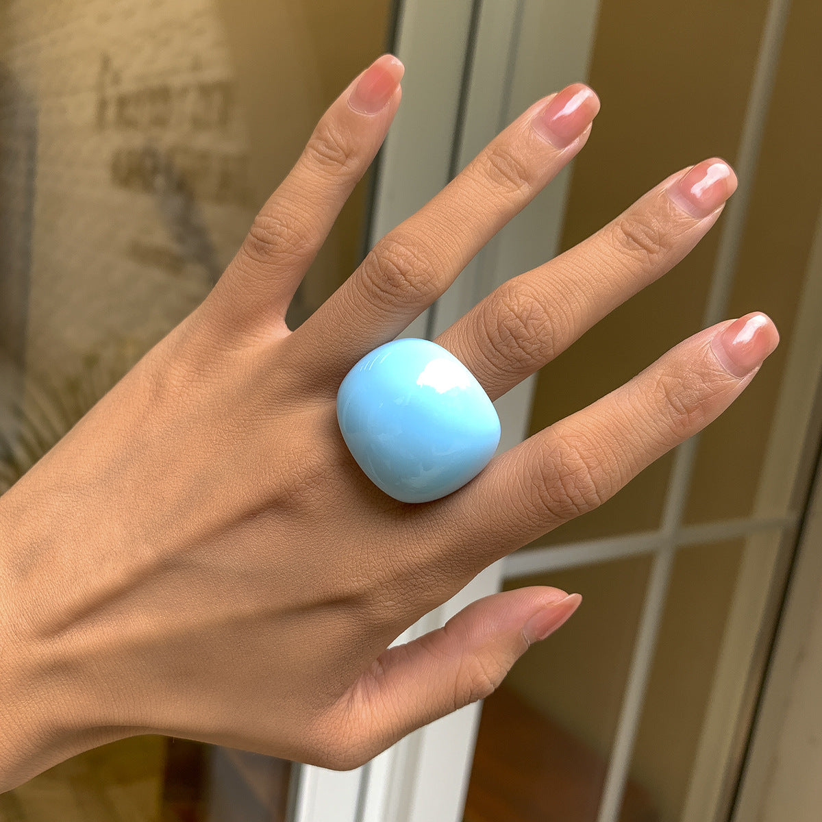 Retro Geometric Ring with Macaron-colored Design