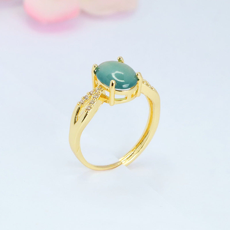 Blue Water Jadeite Double-Hoop 8*10 mm Ring