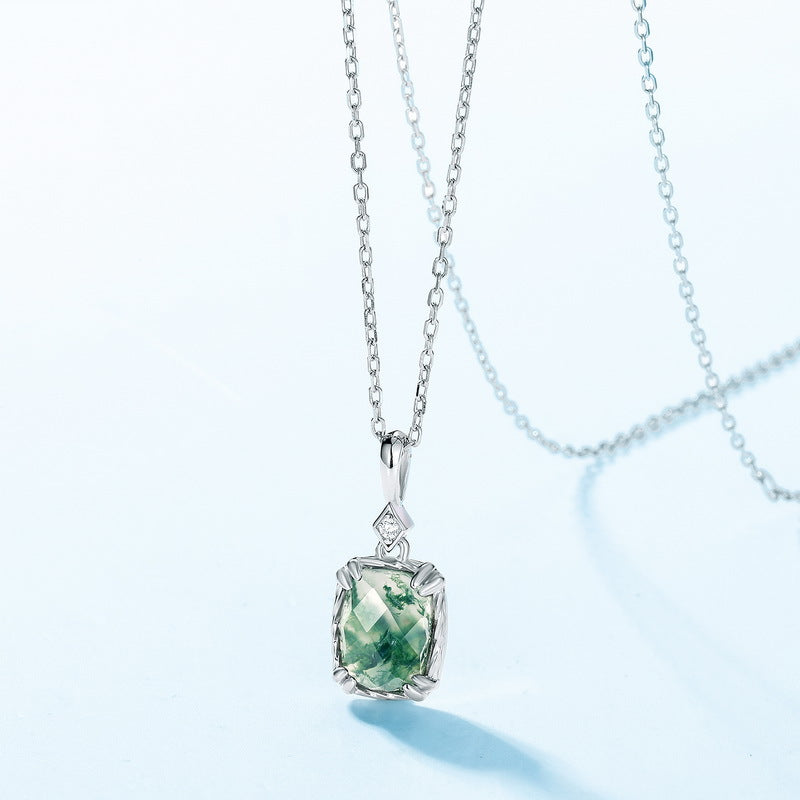 S925 Sterling Silver Gold-Plated Moss Agate Vintage-Inspired Necklace