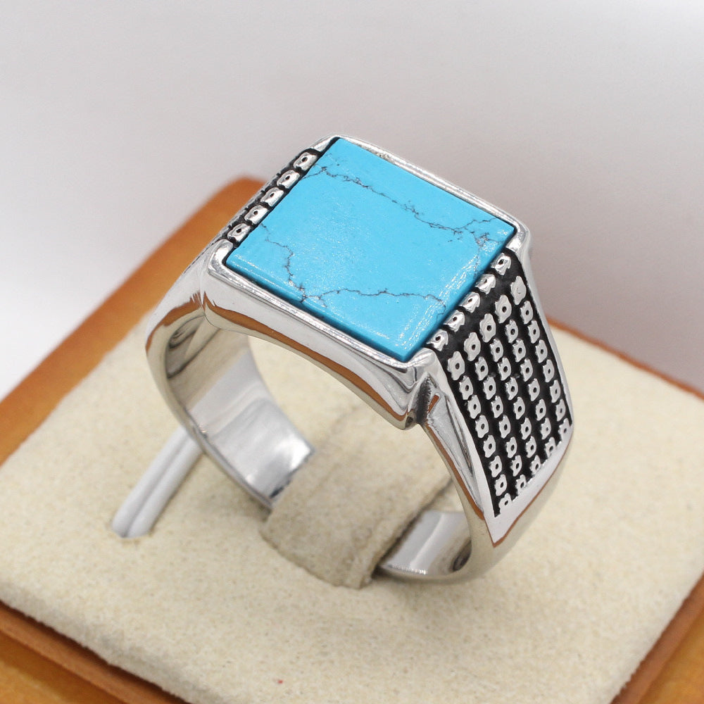 Planderful Titanium Steel Ring For Men Unisex Retro Square Gemstone Protection Statement Everyday Genie Collection