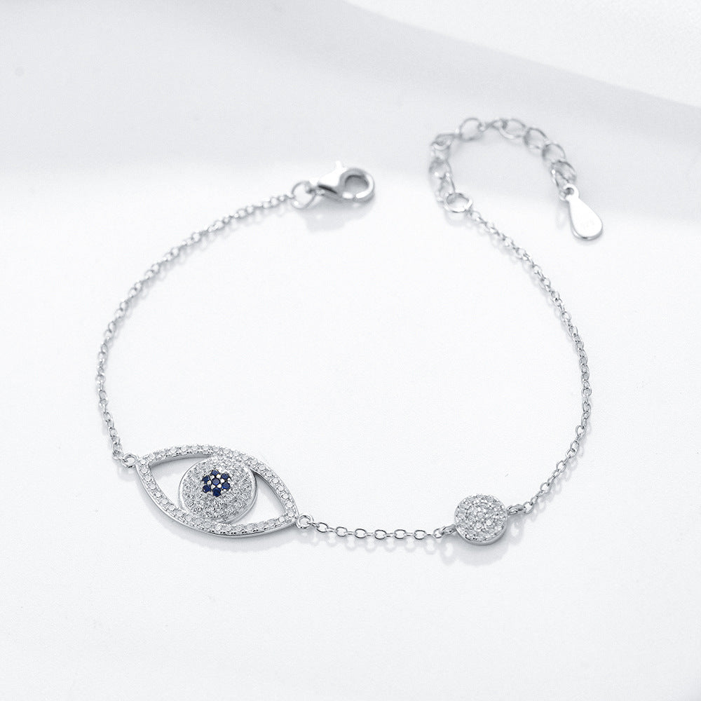 And Devil's Eye Inlaid Zircon Sterling Silver Bracelet Silver
