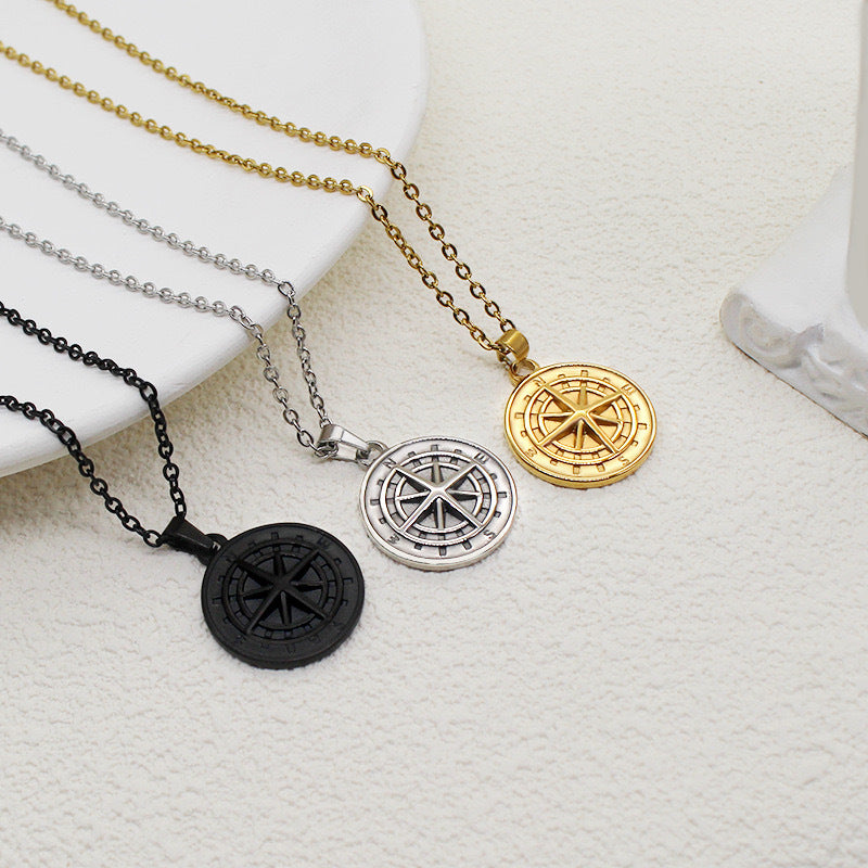 Compass Pendant Necklace Titanium Steel Personalized Hip Hop Style for Men and Women by Planderful Everyday Genie