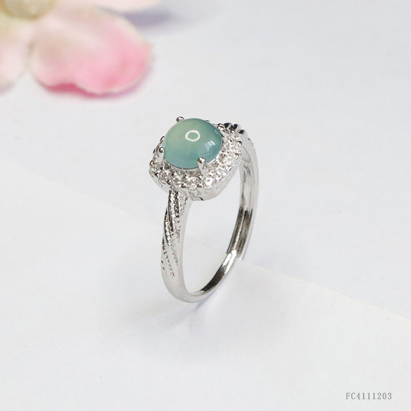 Blue Water Jadeite Pavé-Style 7 mm Ring
