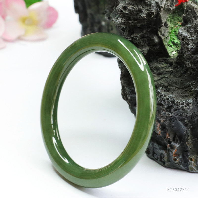 Lake-Green Hetian Jade Round Bangle